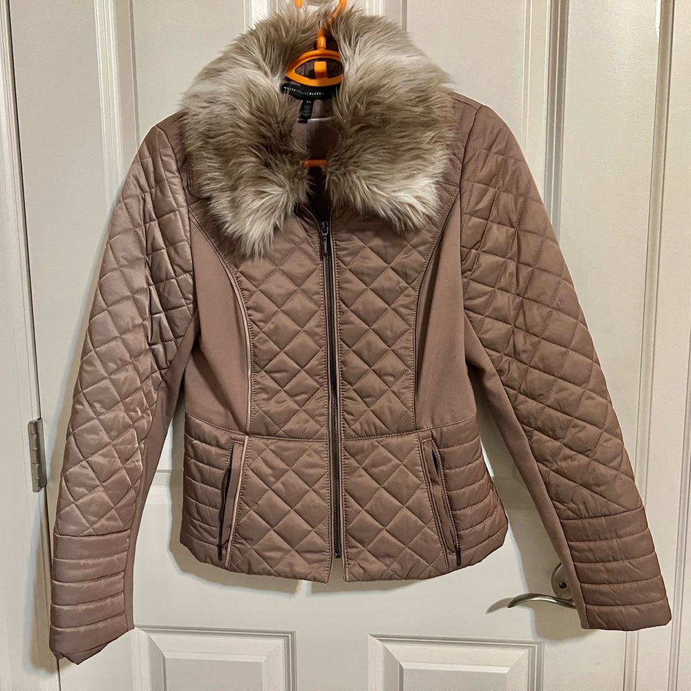 Fall/ Winter puffy jacket with fur collar XS , Dusty Pink